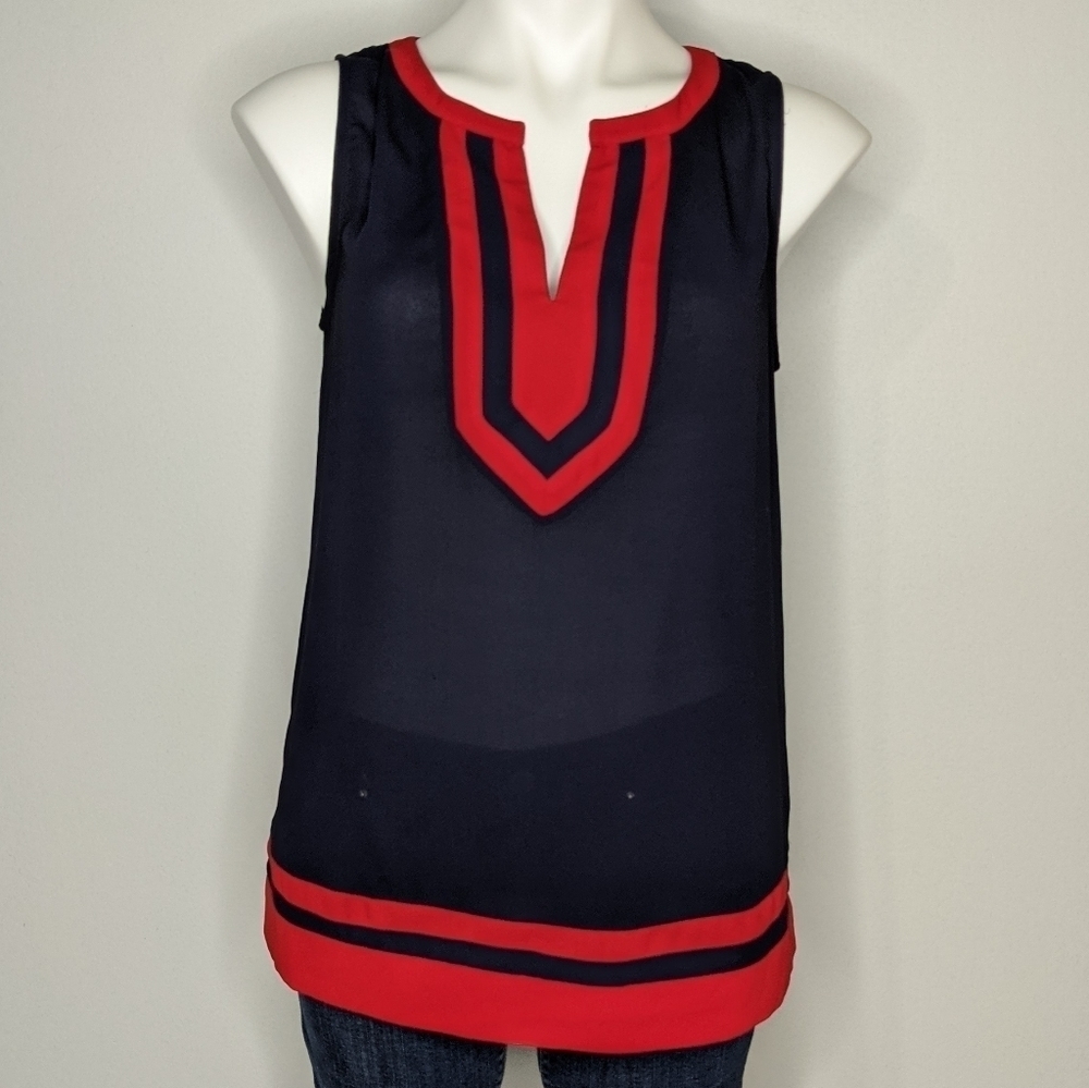 41 Hawthorn Navy and Red Sleeveless Split-Neck Shell